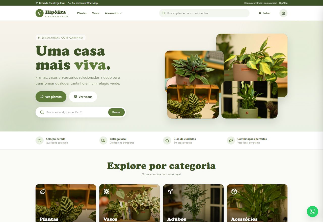 Hipólita plant shop homepage